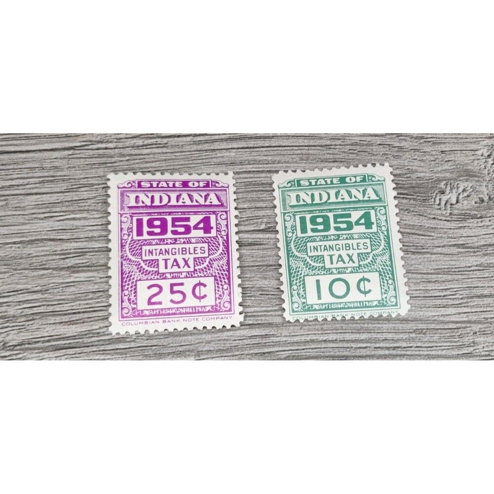 Vintage 1954 State of Indiana Intangibles Tax Stamps Pair 10c 25c Revenue MNH